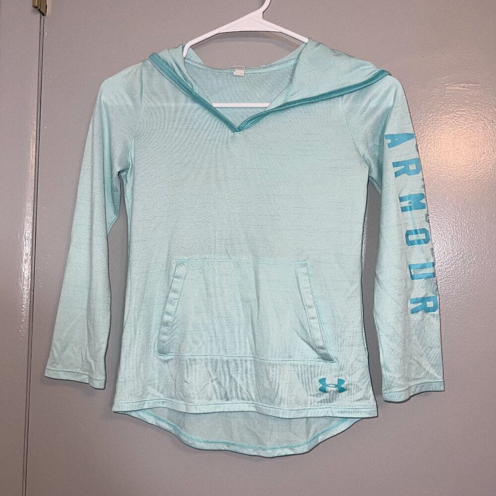 Under Armour Girl's Heat Gear Lightweight Hooded Pullover Aqua Size S